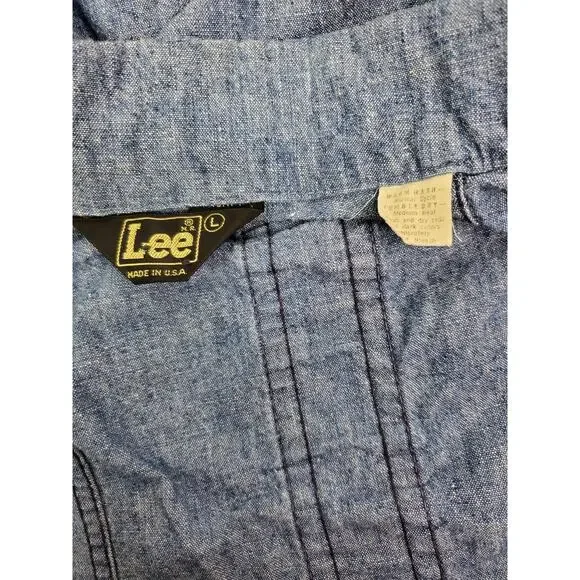 Vintage LEE jean Chambray Snap Shirt Men's Large Made USA Pockets Metal